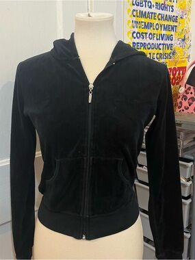 vintage black velour zip up hoodie